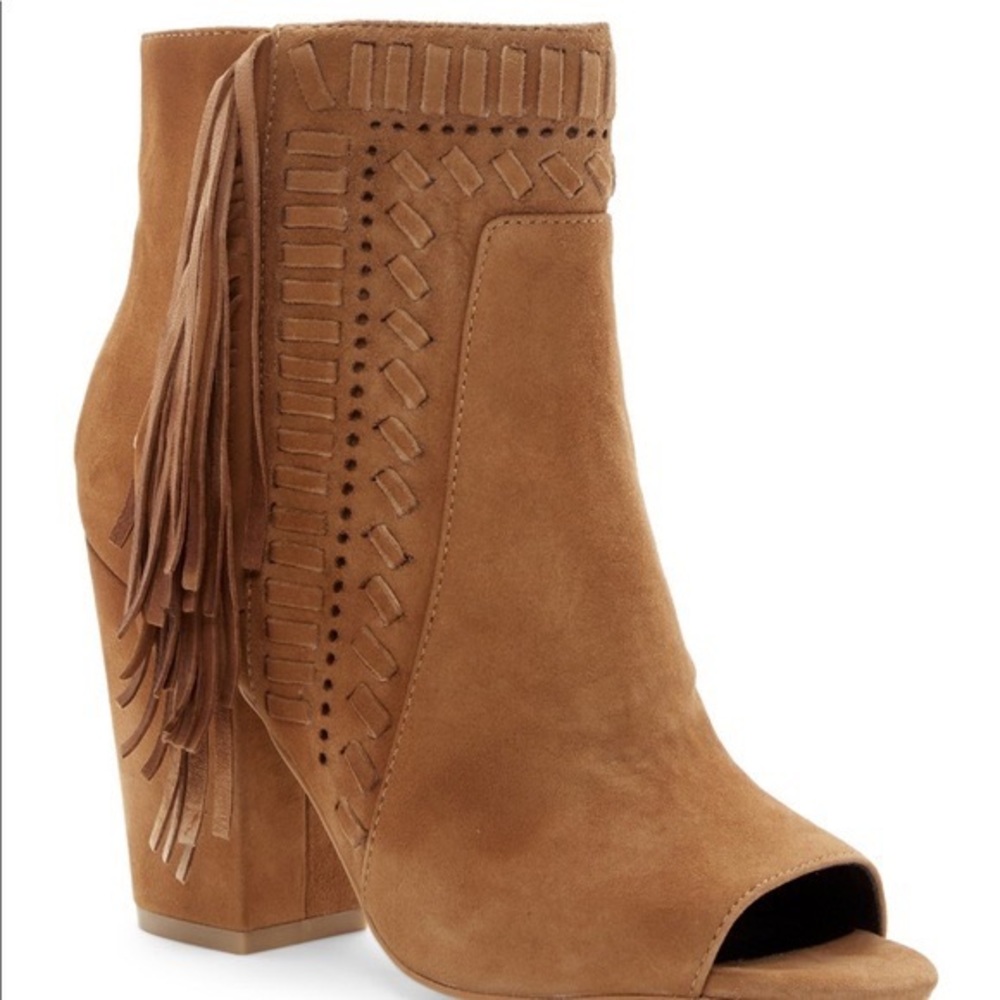 REBECCA MINKOFF Iris Open Toe Fringe Bootie 6.5